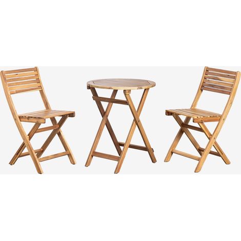 Set de mesa Redonda Ø60 cm y 2 sillas de jardín plegables en madera de acacia Delawer SKLUM (1/5)