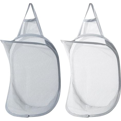 Panier à Linge, Corbeilles Pliable, Sac pour Montage Mural, Pop Up, Organiser Chambre, Jouets, Vêtement, 40x 29.5 cm (Blanc, Gris) (1/5)
