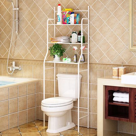 Colonne de Toilette / Meuble WC Etagère de Stockage Toilette Salle de Bain Stockage à 3 Etages Bkanc (1/5)