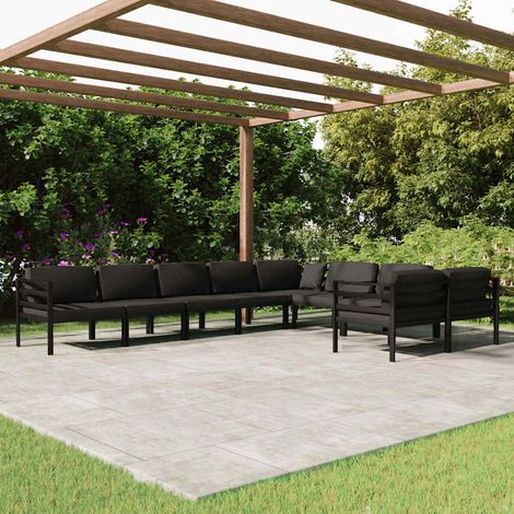 vidaXL Set muebles de jardín 9 pzas y cojines aluminio gris antracita (1/5)