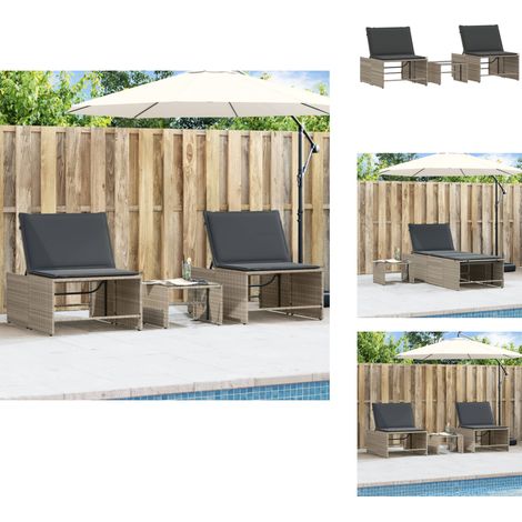 Chaises longues lot de 2 avec table gris clair résine tressée - Chaise Longue - Transats - Lit De Bronzage - Mobilier De Jardin - Jardin (1/5)