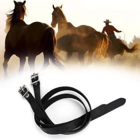 1 paire de rallonges pour lanières d'éperons en cuir avec boucle en acier inoxydable, accessoires pour chevaux, 50 cm, noir (1/5)