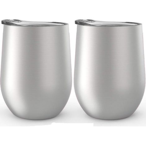 Verres à vin sans pied en acier inoxydable, lot de 2, 35 cl Verres à vin à double paroi isolante sous vide avec couvercles (lot de 2) (1/5)