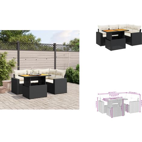 Salon de jardin 5 pcs avec coussins noir résine tressée - Ensemble Salon De Jardin - Meuble Extérieur - Résine Tressée - Rotin Synthétique - Table Extensible (1/3)