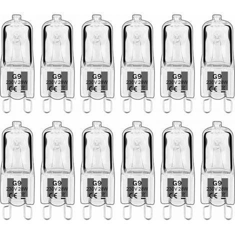 12 pièces G9 Lampes halogènes , ampoules G9 230V 28W 392lm, 2800K blanc chaud, ampoules à capsule dimmable, sans scintillement [Classe énergétique G]