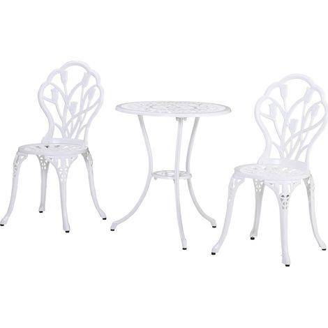 Set Tavolino e 2 Sedie da Giardino in Alluminio Bianco