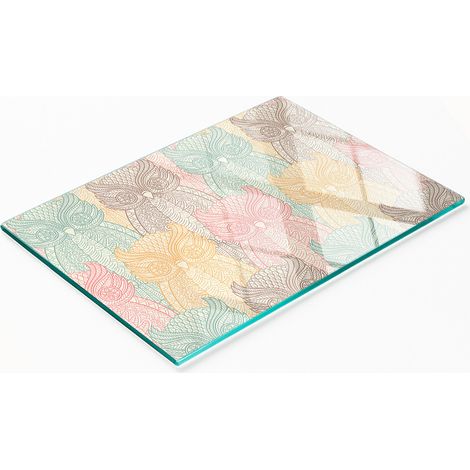 Tabla de cocina de vidrio templado duradera y elegante con estampado de búho, 80x52 cm. (1/5)