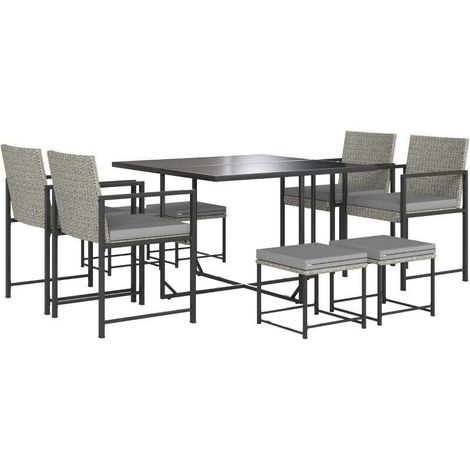 Salon de jardin en résine tressée 8 places avec coussins et plateau en verre trempé gris pour extérieur chic et confortable (1/5)