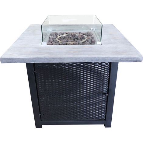 Teamson Home Outdoor Gas Fire Pit Table with Glass Wind Guard, Smokeless Firepit, Garden Heater, Includes Lava Rocks & Cover - 40,000 BTU - 86 x 86 x 70 (cm) (1/2)