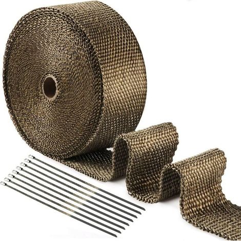 [NUNCA USADO] Cinta aislante térmica de titanio Magma de 15 m x 50 mm + 10 bridas de acero inoxidable para tubos de escape de motocicletas.