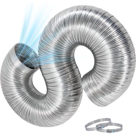 Tuyau d'évacuation de sèche-linge avec colliers, flexible, ignifuge 150 cm Flexible d'évacuation pour ventilateur de gaine pour dortoir, cuisine, salon, chambre, bureau, lave-linge (1/5)
