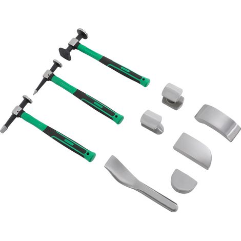 Kit per la riparazione di ammaccature, struttura in acciaio resistente, set di 9 attrezzi, verde (1/2)