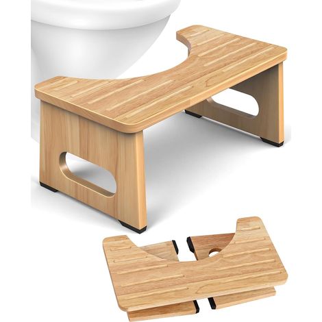 Tabouret de toilette pliable pour adultes, tabouret portable en bois de 17,8 cm, tabouret de salle de bain antidérapant, tabouret d'assistance de toilette pour une bonne assise pendant la défécation (1/5)