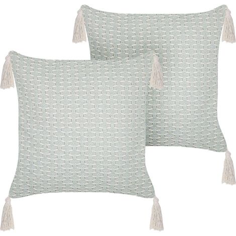 Set 2 Coussins avec Motif Géométrique 42 x 42 cm en Polyester Vert Menthe Hakone (1/5)