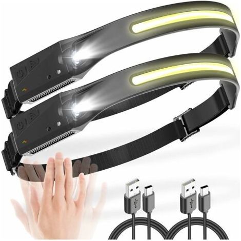 Lampe Frontale Rechargeable USB, 2 Pièces Lampe Frontale LED Ultra Puissante avec 5 Mode d’Éclairage Détecteur de Mouvement Lampe Torche Frontale Léger Étanche Pour Bricolage Pêche Vélo Camping (1/5)
