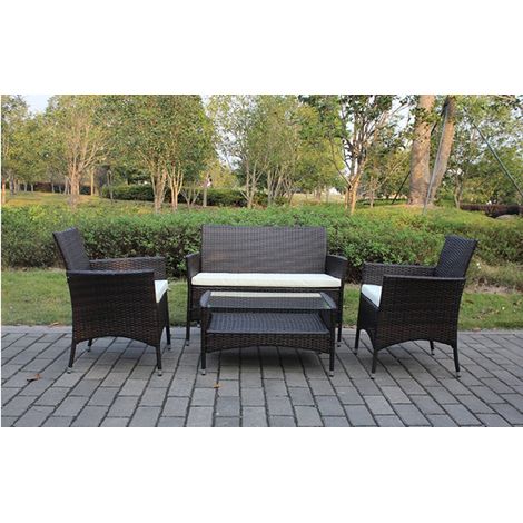 Divano con Poltrone e Tavolino/Salotto/Salottino in Polyrattan per Esterno/Arredo Giardino - Mod. Tokio Marrone/Brown