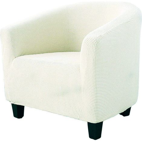 Housse de Fauteuil Chesterfield Jacquard Couleur Unie 1 Place Extensible Blanc (1/5)