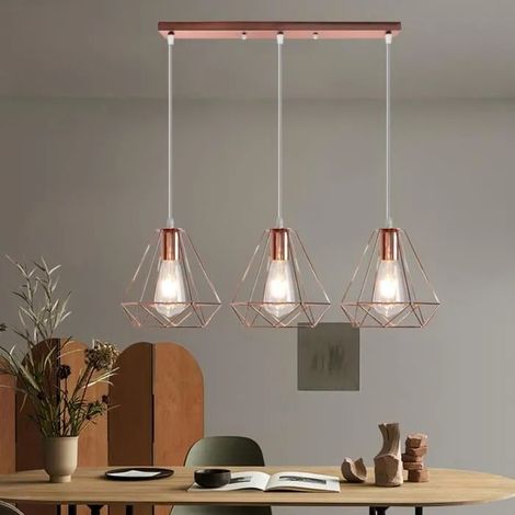 Lampe Luminaire en Métal Moderne Lustre Suspension en Cage Diamant Industrielle Style Nordique pour Salon Chambre (1/4)