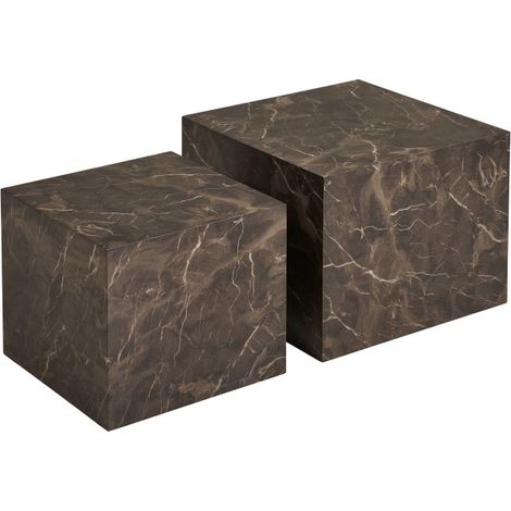 VAST-Set de 2 Tables basses décor marbre brun 40x40 cm/ 50x50 cm (1/4)