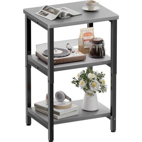 Side Table - ECOFURNIX - Vintage - 37x30x65 cm - Steel - Open Storage Compartment