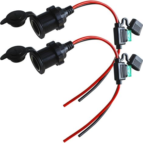 2-Piece Cigarette Lighter Socket Extension Cable, 14AWG, 30cm, Waterproof Female Car Cigarette Lighter Plug Power Supply Cable with Blade Fuse Holder for Motorcycle, Boat (1/5)