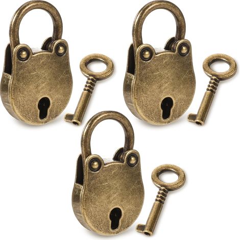 Lot de 3 mini cadenas de style vintage antique avec clé - Bronze antique - Pour boîte à bijoux (1/5)