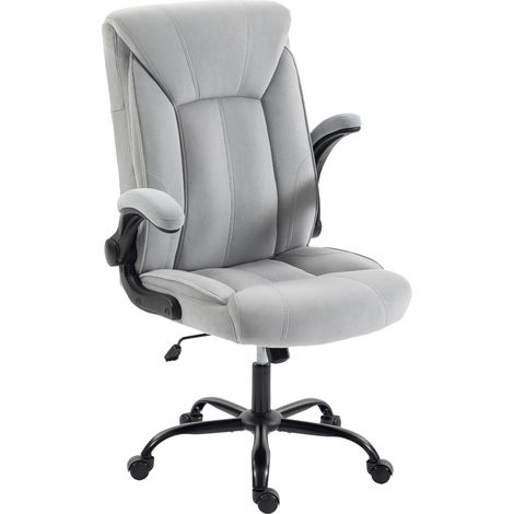 Chaise bureau ergonomique - HOMCOM - hauteur réglable bascule accoudoirs relevables - tissu flanelle - 66x77x122cm - gris clair (1/5)