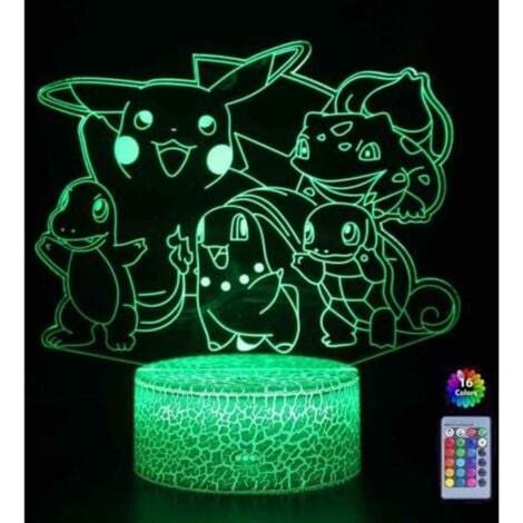 Lampada notturna 3D Pokémon Pikachu, lampada da comodino a LED con telecomando, 16 colori variabili, spina USB. (1/4)
