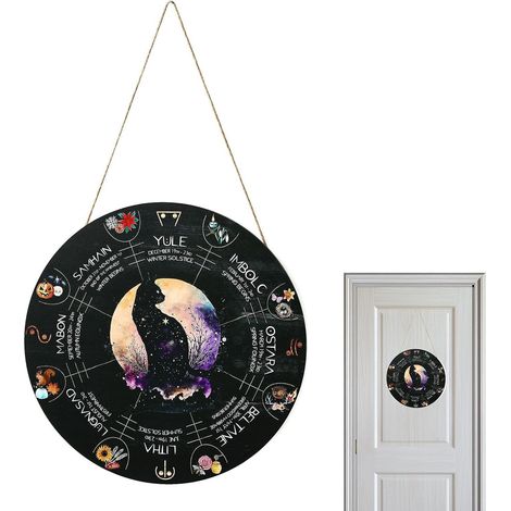 Cartello in legno con la Ruota dell'Anno, calendario da strega da 30 cm, cartello wiccan per la porta, cartello pagano da strega, cartello celeste, decorazione natalizia (1/5)