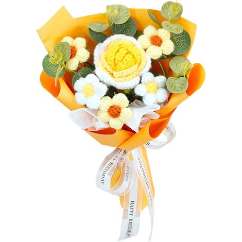 Bouquet En Laine - Bouquet De Fleurs Au Crochet Fait Main - Décoration Intérieure Éternelle - Cadeau Pour Femme Mère Épouse - 1 Pièce