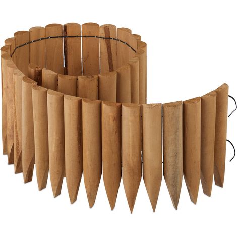 Relaxdays Rasenkante Holz, Beetbegrenzung, HBT: 20x120x2 cm, flexibler Steckzaun, Umrandung für Beet oder Rasen, natur