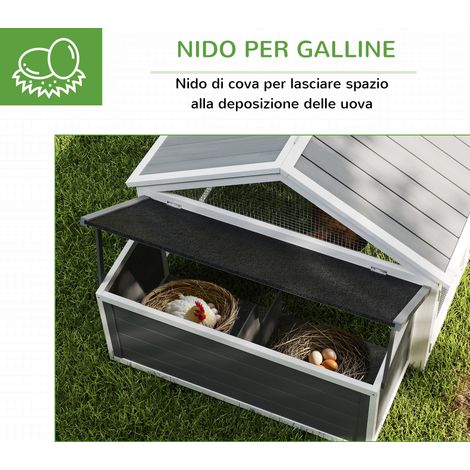 Abri extérieur pour poules 4-8, 240x112.5x76 cm, en bois blanc, toit ouvrant et grillage métallique inclus. (1/5)