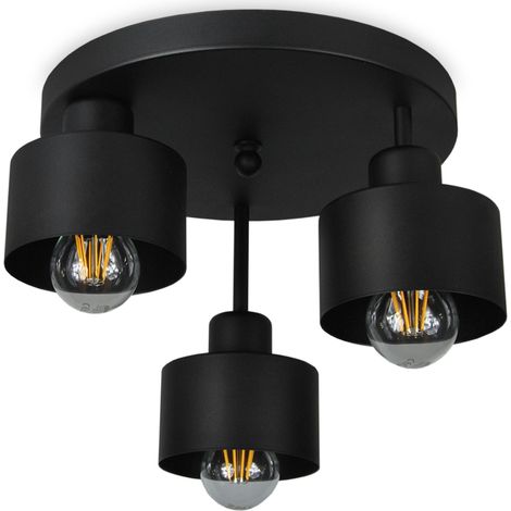 Plafoniera nera, in metallo industriale, 3xE27, illuminazione LED moderna per soggiorno, cucina, camera da letto, cameretta dei bambini, loft (1/5)