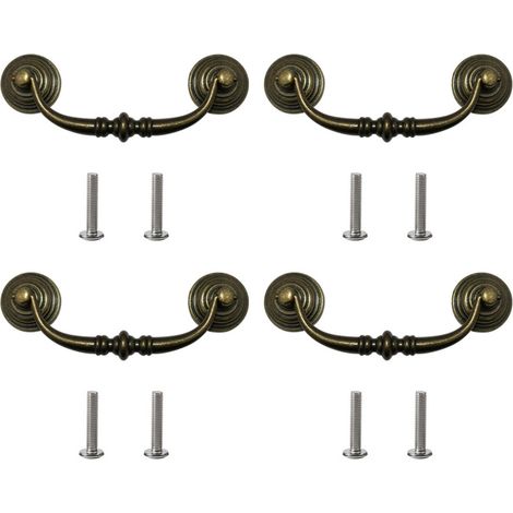 Juego de 4 piezas de argollas colgantes de bronce vintage con orificio central para tirador.
