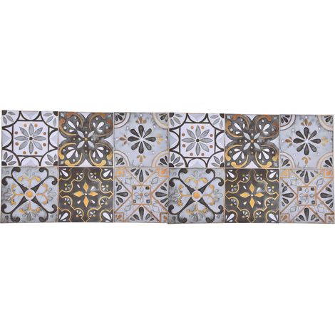 2 Autocollants Carrelage Adhésifs Décoratifs - Style Rétro Vintage Imperméable pour Cuisine et Salle de Bain - Gris Clair avec Bordure Dorée