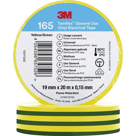 3M  165YG5E Isolierband  Grün-Gelb (L x B) 20 m x 19 mm 1 St.