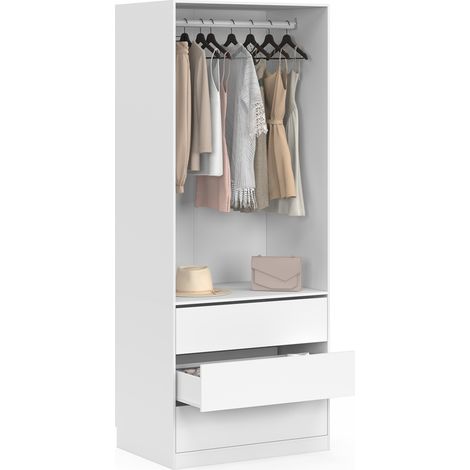 Idmarket – Dressing blanc 80 x 55 x 200 cm – 1 module avec penderie – 3 tiroirs – Panneaux de particules – Aménagement optimal (1/5)