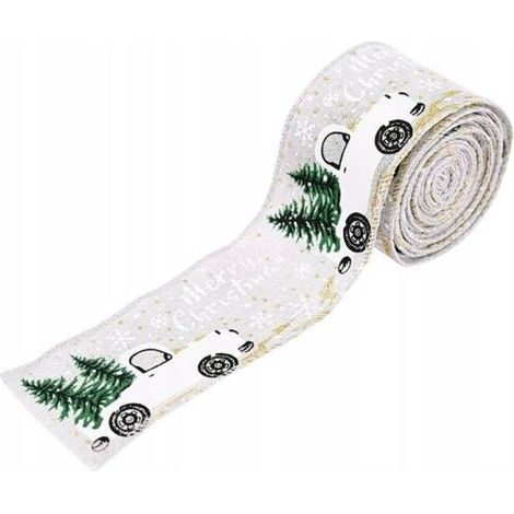Cinta navideña Ecarla de 5 cm x 5 m, color beige, con coches y árboles de Navidad KSN72