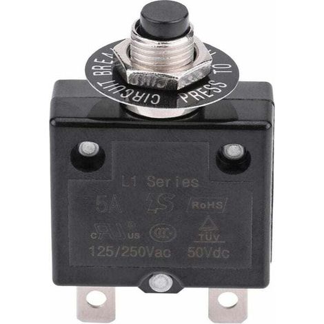 Disjoncteur 5A Interrupteur thermique de rinitialisation en option, 125-250V AC 50V DC Disjoncteur bouton-poussoir de protection contre les surcharges de courant (1/5)