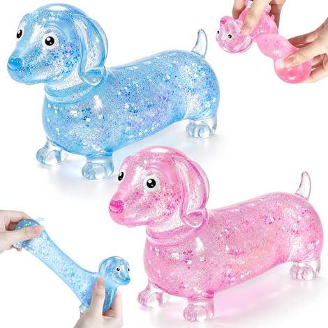 Lot de 2 squishies teckel, balle anti-stress pailletée en forme de teckel à remontée lente pour soulager l'anxiété, pour enfants et adultes. (1/5)