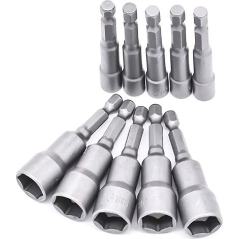 10 Pièces Douille Visseuse 6-19mm - Adaptateur Embout, Hexagonal Pour Tournevis à Écrou de pour Perceuse à Main, Tournevis Électrique, Clé à Douille (1/4)