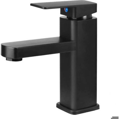 Robinet lavabo noir mitigeur en alliage pour salle de bain, eau chaude/froide, 1 tuyau (1/5)