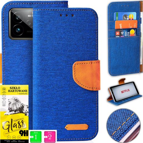 Custodia per Realme GT 7 Pro in tela con magnete e portafoglio + vetro temperato 9H (1/5)