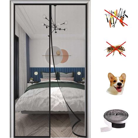 Magnetic Mosquito Net Door,Automatic Closing Anti-Fly Insects Curtain Door,Anti-Mosquito Net for Balcony Door and Patio Door.-Black B70x200cm