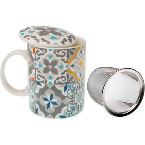 TAZA MUG PORCELANA + TAPA + FILTRO ALFAMA