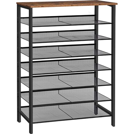 Étagère à Chaussures à 8 Niveaux, Porte-Chaussures, Meubles de Rangement, 32-40 Paires, Plat ou Incliné, 100 x 30 x 137 cm, pour Entrée, Chambre, Marron Rustique et Noir (1/5)