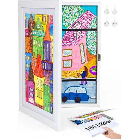 Cadre photo A4 pour dessins d'enfants en bois, cadre à rabat interchangeable 24x33x3 cm Blanc 1 pièce (1/5)