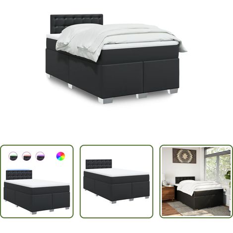 Matelas à ressorts ensachés - Sommier à lattes de lit avec matelas noir 120x190 cm similicuir (1/5)