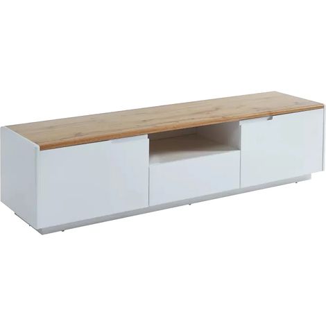 Meuble TV AMANI - 2 portes & 1 tiroir - MDF - Coloris: Blanc laqué et chêne (1/5)