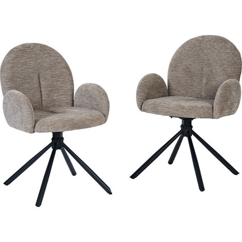 Set de 2 sillas de comedor giratorias con reposabrazos, terciopelo topo y metal (1/5)